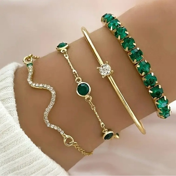Jewelry - Bohemian Vintage Style Gold Tone Bracelet Set 4pcs Y2K Minimalist Boho Jewelry